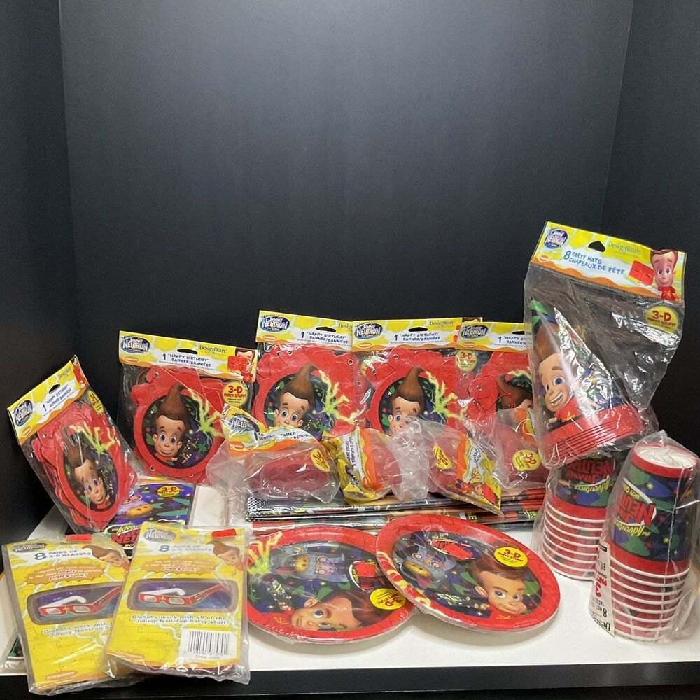 New Sealed Vintage DEAD STOCK Jimmy Neutron Birthday Party Supplies Lot